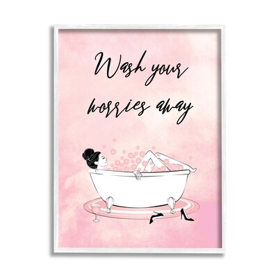20 x16 Stupell Industries Bubble Bath Glam Pink Bubbles Female Lounging Martina Pavlova