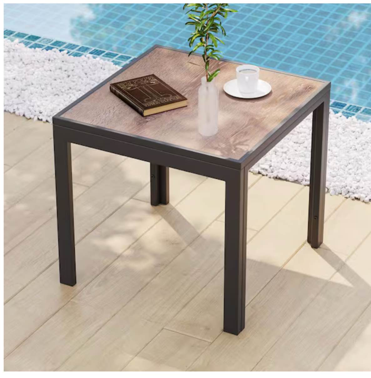 Patio Side Table Square with Metal Frame PDC Table Top