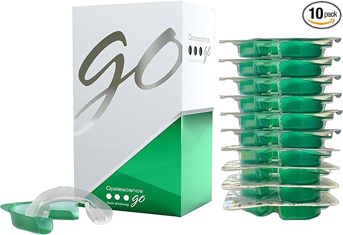 Opalescence Go 15- Prefilled Teeth Whitening Trays - 15% Hydrogen Peroxide - (10 Treatments) Made by Ultradent Products. Teeth Whitening Kit -Mint - 5194-1 ((EXP: 07/2025)