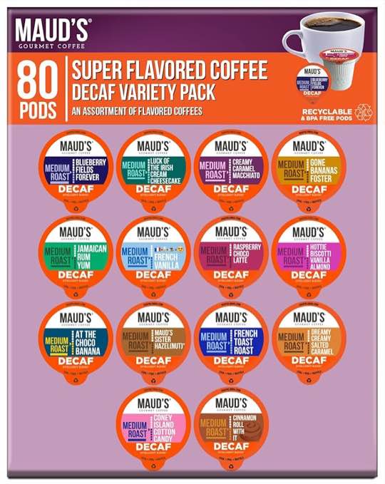 Decaf Flavored Coffee Variety Pack - 6 Traditional Flavors ((BB:11/01/2026))Caramel Swirl, Hazelnut, Glazed Donut, Mocha Nut Fudge, Vanilla Bean, and Cinnamon Bun) for Keurig K Cups Coffee Makers - 72 Count