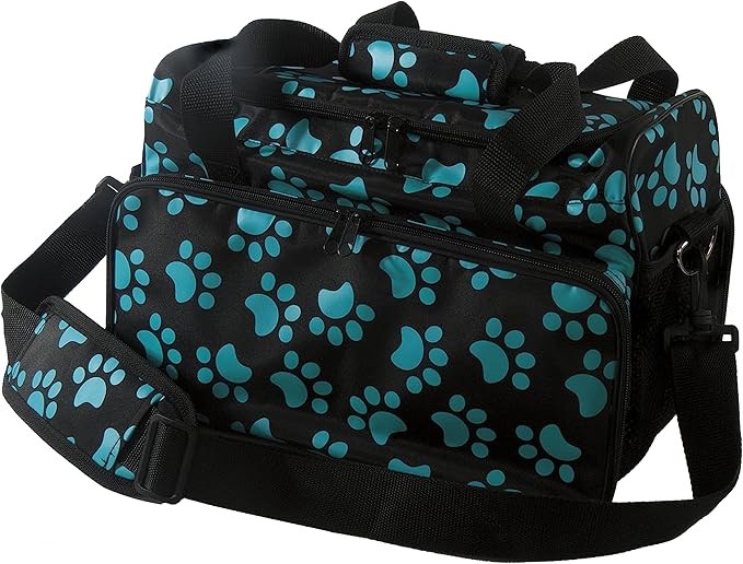 WAHL Professional Animal Travel Tote Bag with Zipper - Travel Bag - Storage Bag for Grooming Supplies - for Dog, Cat & Pet Groomers - 28.8 Inches, Turquoise Paw Print Design (#97764-300)