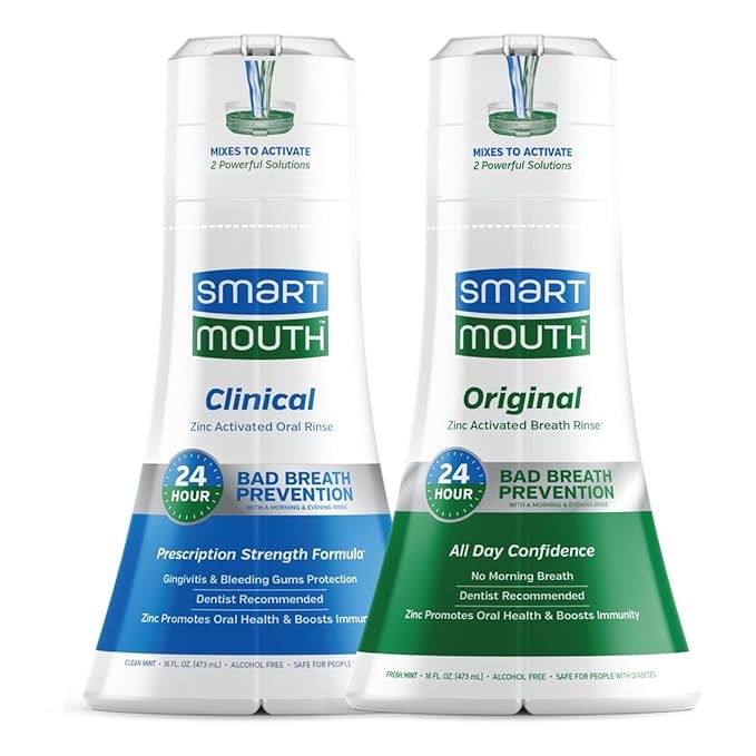 SmartMouth DDS Activated Clinical Mouthwash & Original Activated Mouthwash - Adult Mouthwash for Fresh Breath - Clean Mint Flavor (Clinical) & Fresh Mint Flavor (Original), 16 fl oz Each