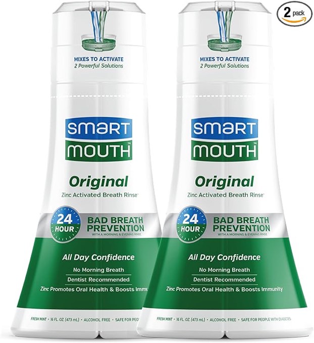 SmartMouth Original Activated Mouthwash - Adult Mouthwash for Fresh Breath - Oral Rinse for 24-Hour Bad Breath Relief with Twice Daily Use - Fresh Mint Flavor, 16 fl oz (2 Pack)((BB:03 /2028))
