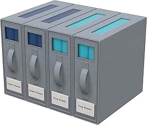 Premium Bed Sheet Organizer Set (4-Pack, Elegant Gray) - Ideal Storage for Closet, Under Bed, Linens - Neatly Organize Clothing, Pillows, Throws, Bedding, Ensuring Tidy Bedroom.