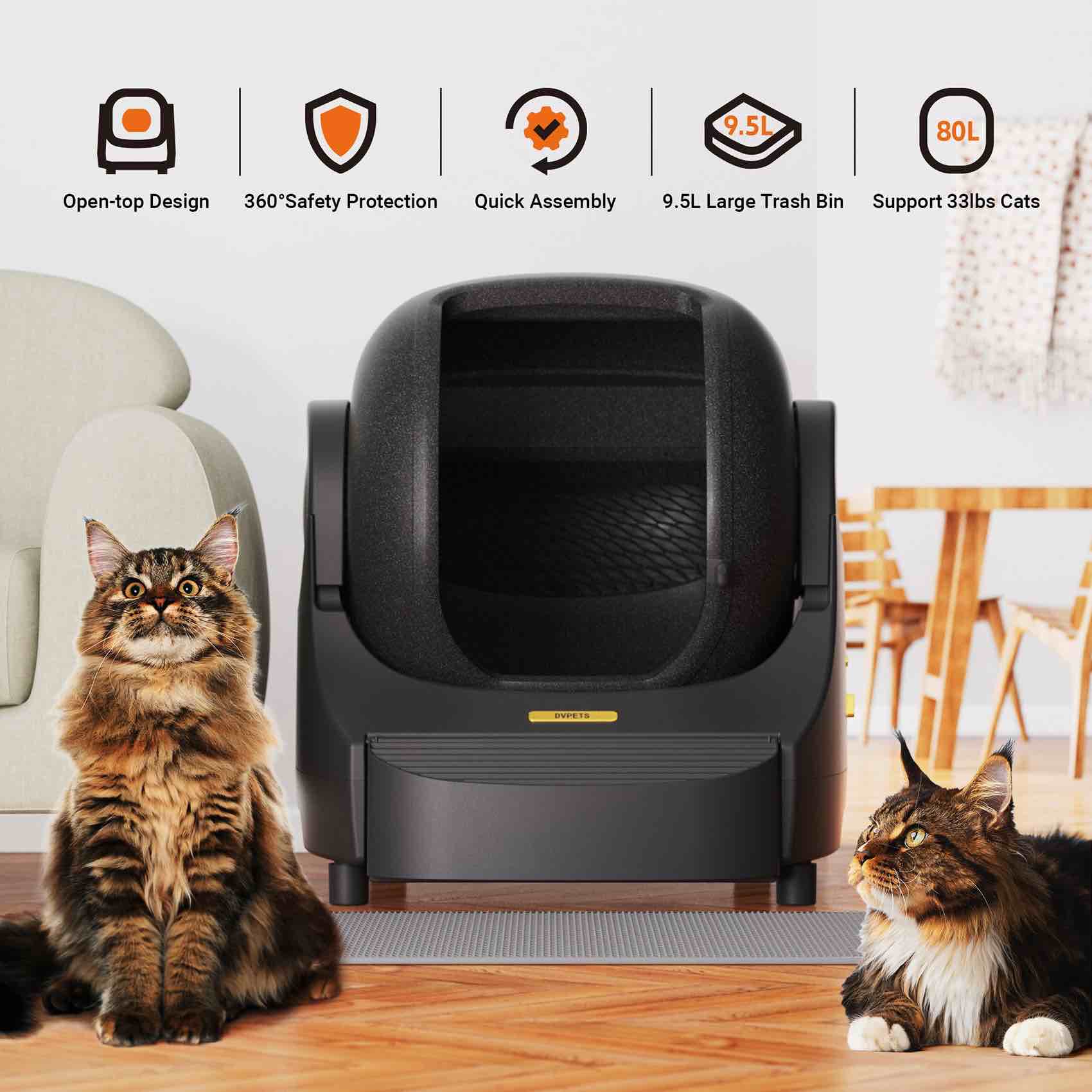 Dvpets Open-top Self Cleaning Cat Litter Box, Automatic Cat Litter Box With App Control, Automatic Cat Litter Box For Multiple Cats
