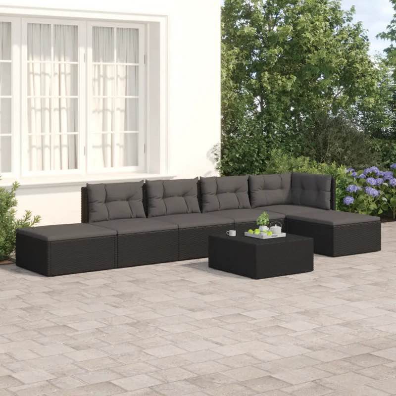 (BOX “A” ONLY). Neus Polyethylene (PE) Wicker 6 - Person Seating Group with Cushions