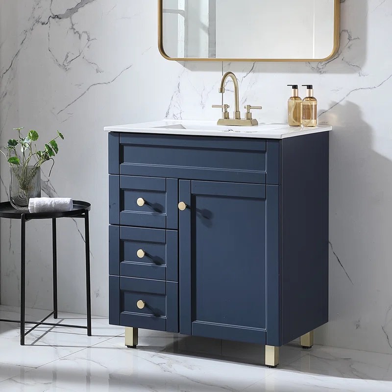 ( incomplete ) Taziyah 30" Modern Blue Free-standing Single Bathroom Vanity Set With Ceramic Top