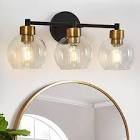 Allen+Roth 3-Light Vanity Light Matte Black and Brushed Gold Finish Clear Glass Shades #5989615