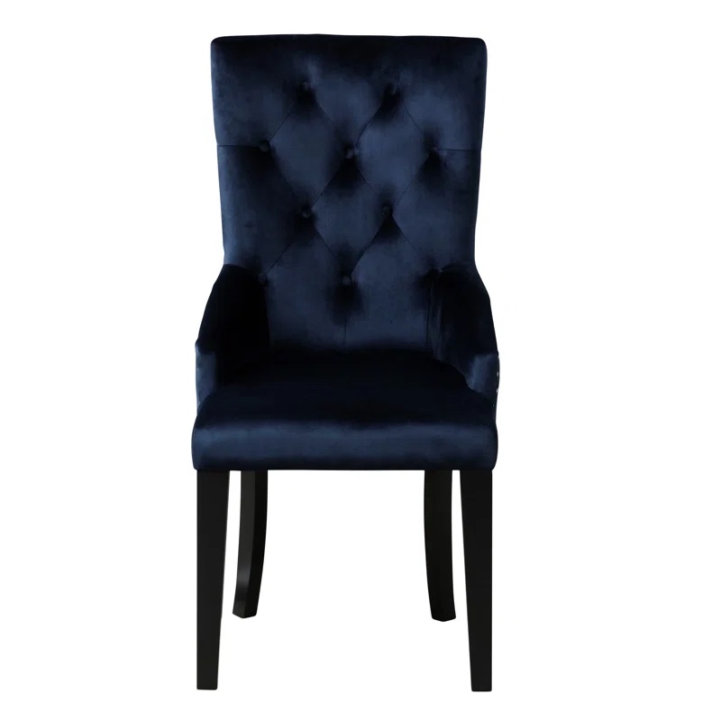 Dark Navy And Black Tufted Back Arm Chair