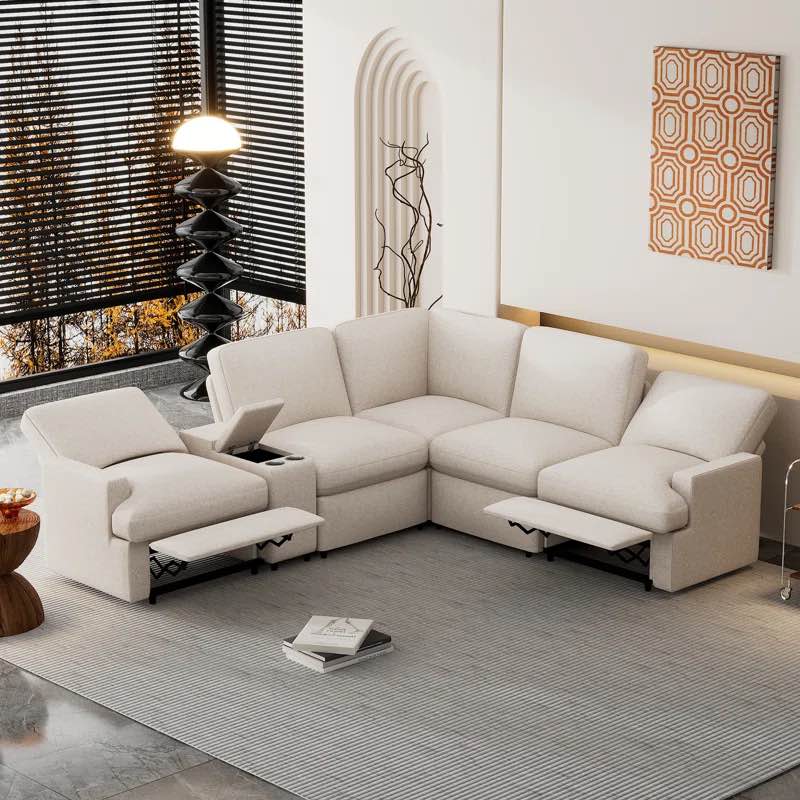 ( incomplete ) (box 1 of 6 ) 104'' Power Recliner Sectional Sofa With Storage, Cup Holders, USB Ports, And Power Socket