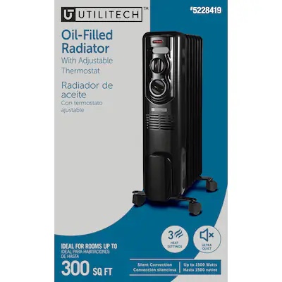 Utilitech Up to 1500-Watt Oil-filled Radiant Utility Indoor Electric Space Heater with Thermostat Item #5228419