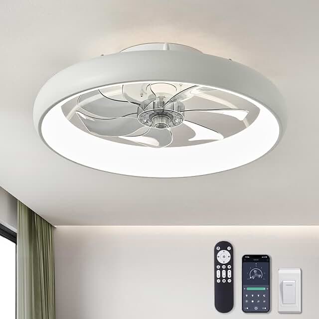 ( similar ) Ceiling Fans with Lights and Remote, 20'' Low Profile Flush Mount Ceiling Fan with Lights, 6 Wind Speeds, Modern Dimmable LED Ceiling Fan, Smart Ceiling Fan for Bedroom, Kids Room 
