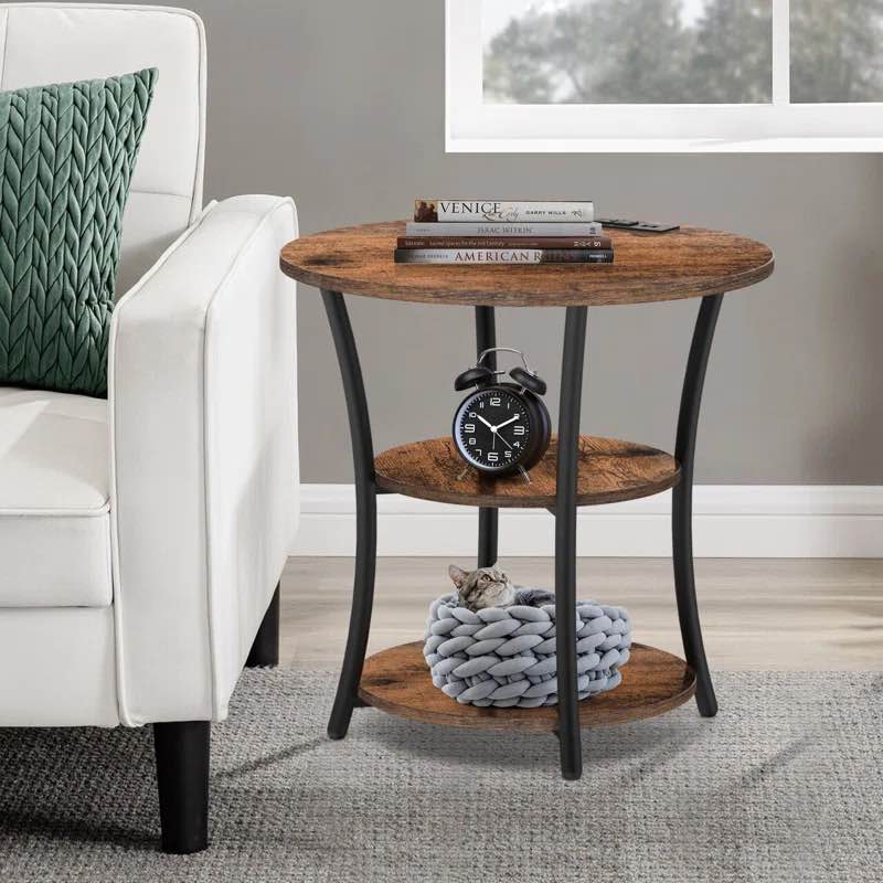Jalane Tall End Table with 2 USB Ports, 2 Power Outlets, and 3-Tier Storage Shelves