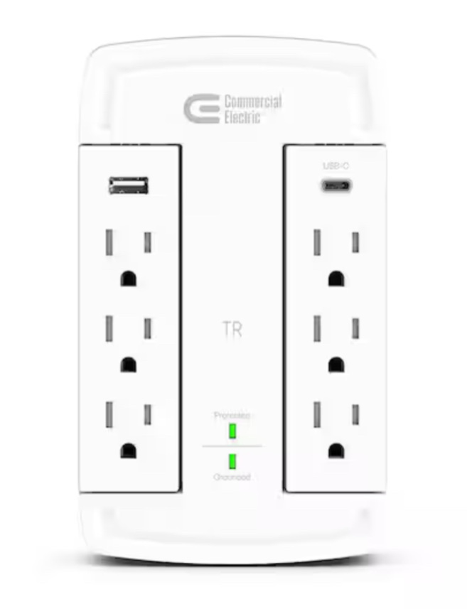 6-Outlet Wall Mounted Swivel Surge Protector with USB