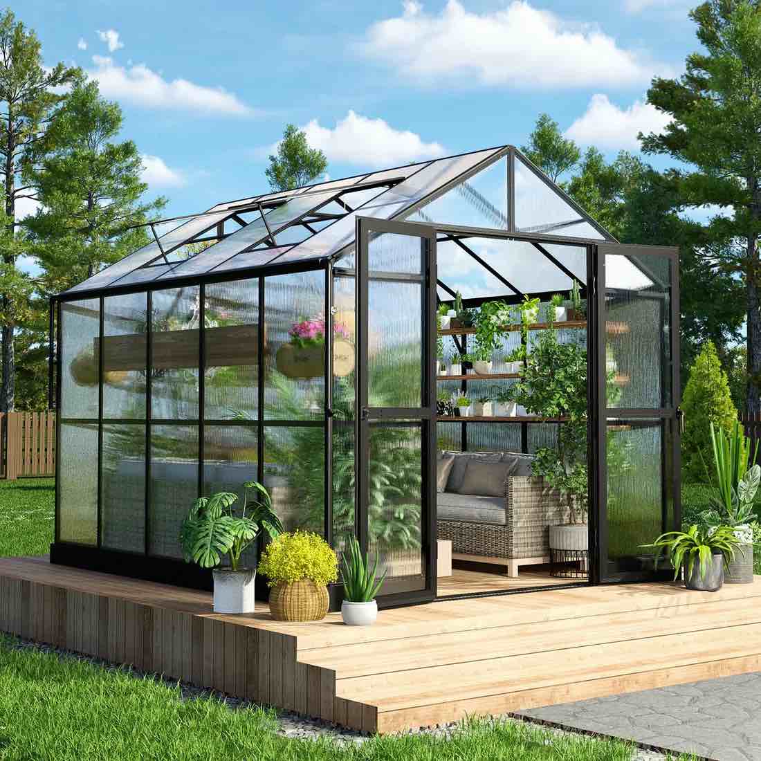 (maybe incomplete) AMERLIFE Greenhouse - Outdoor Aluminum Polycarbonate Greenhouse With Ventilation And Rain Gutter, Double Doors With Hook, Walk In Greenhouse For Outdoors, Backyard, Garden