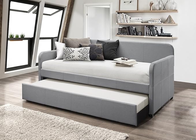 (incomplete, box 2of 2) Tiara Upholstered Daybed with Trundle Box B (Back Rest, Rails, Slat Support, Castor, Hardware)