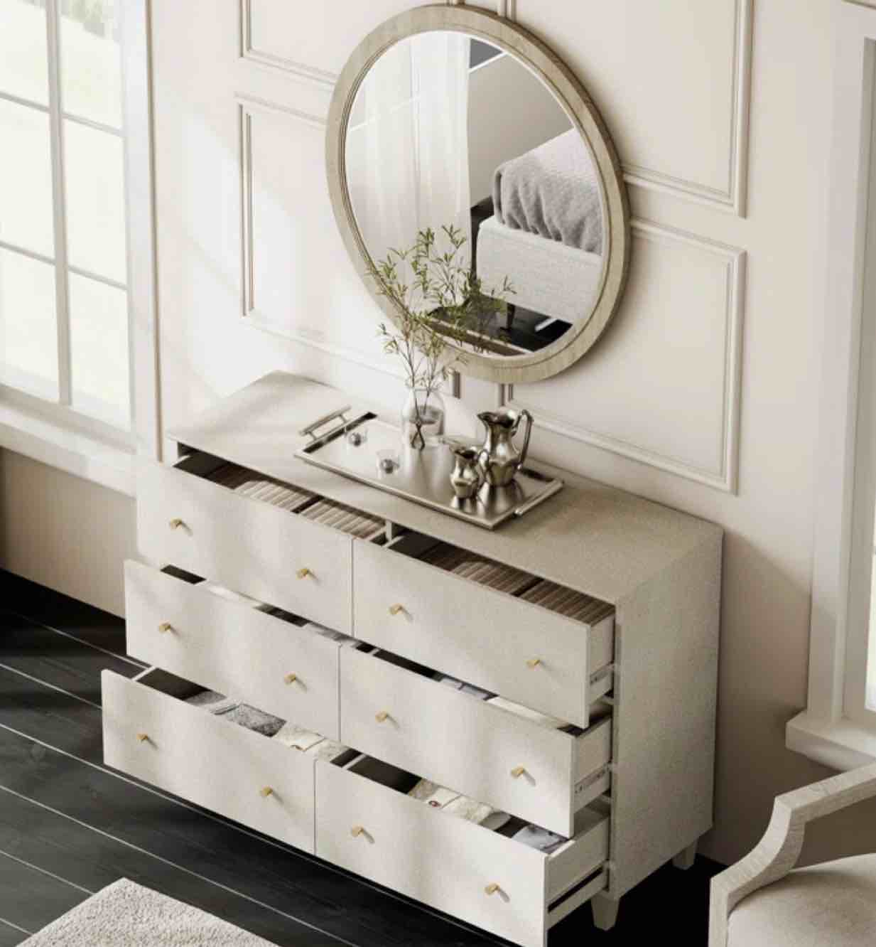 Cabriano 3-In-1 Wood Dresser Chest With 6 Drawers And 4 Doors For Bedroom Living Room, 118"W X 15.35"D X 32.4"H Color: Beige/Gold