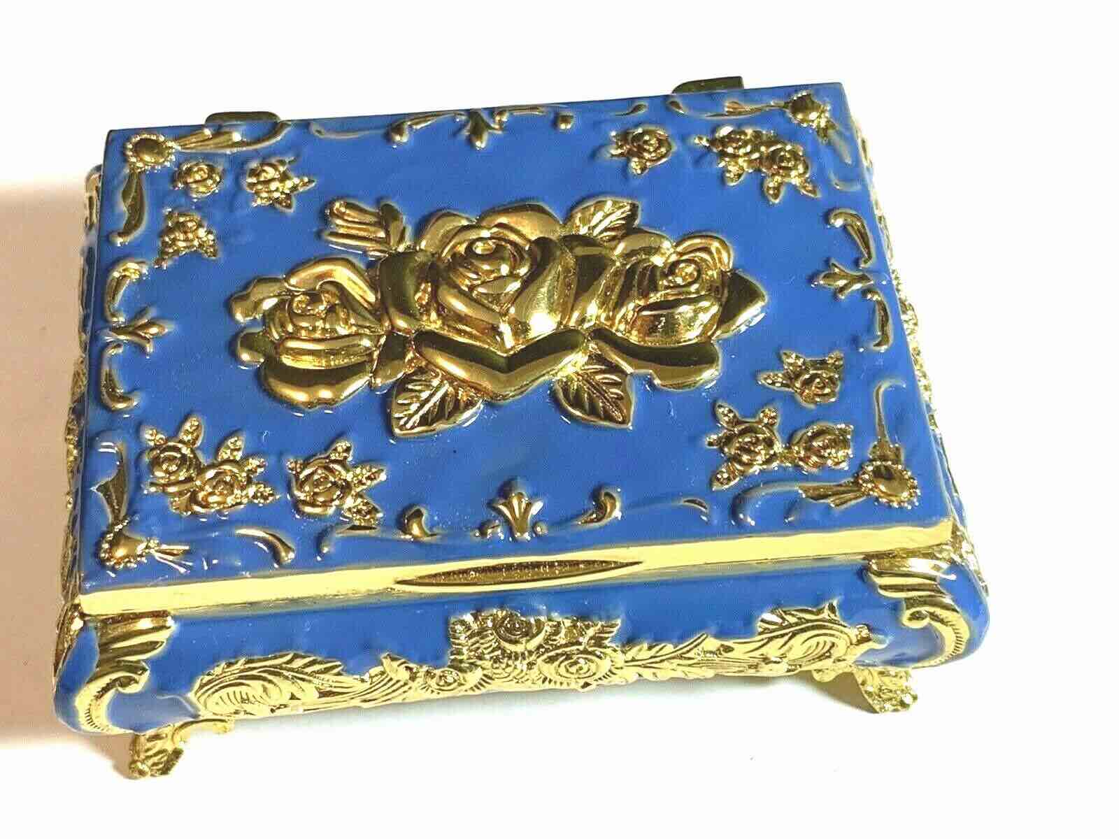 Vintage 4" Enamel & Gilt Gold Roses Floral Fancy Jewelry 