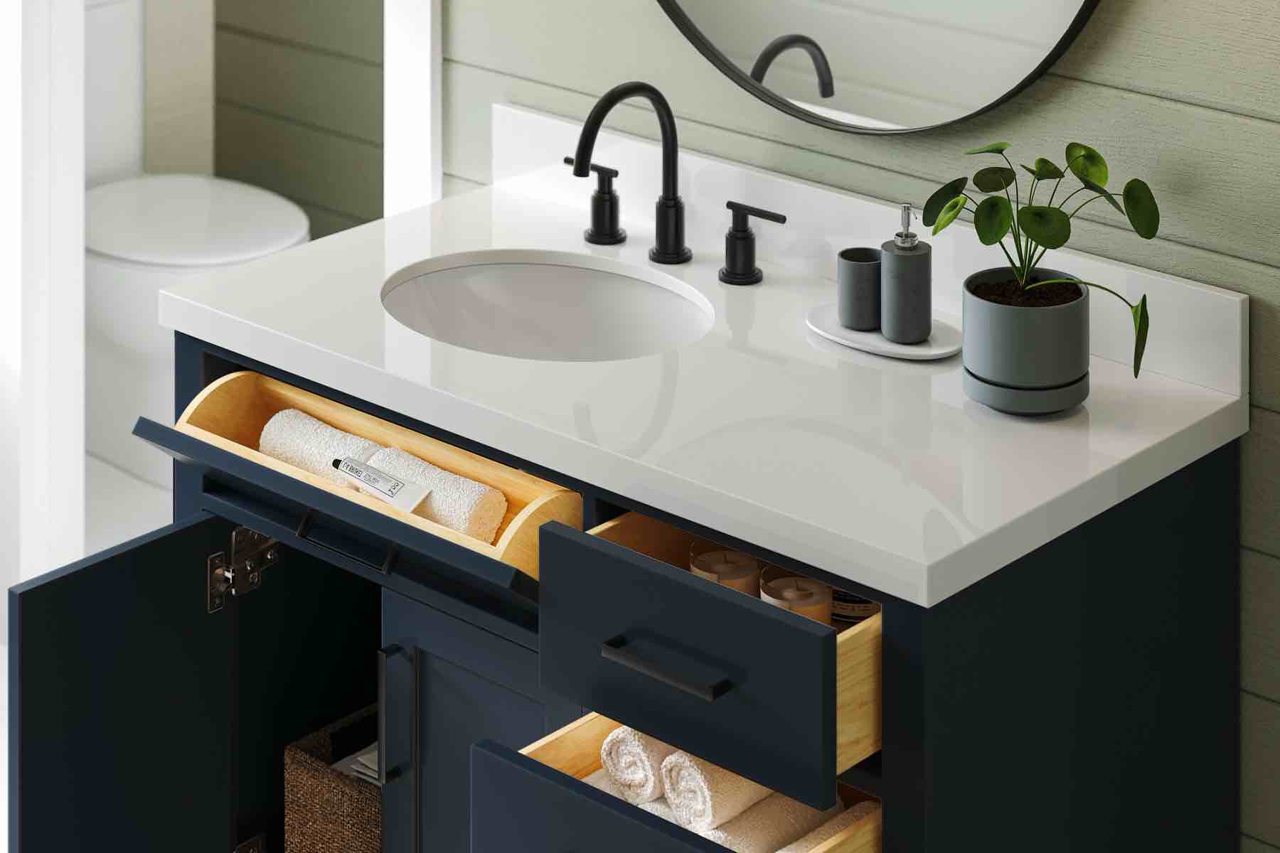 Ariel 43 Inch Pure White Quartz Bathroom Vanity Countertop With Undermount Oval Single Sink And Includes Backsplash