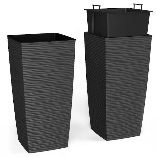 14 in. x 14 in. x 27.5 in. EverGreen White M-Resin Indoor/Outdoor Planter w/Built-In Drainage, Duo Set, XL (2-Piece) by JANSKA