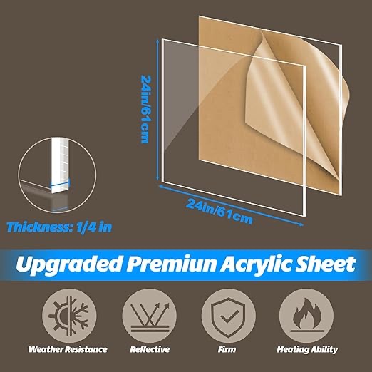 24x24 Clear Acrylic Plexiglass Sheet 1/4 Thick, 6mm Cast Acrylic Sheet, 24x24 Acrylic Sheet for DIY Crafts,LED Projects,Tabletop, Aquarium Lid, Window