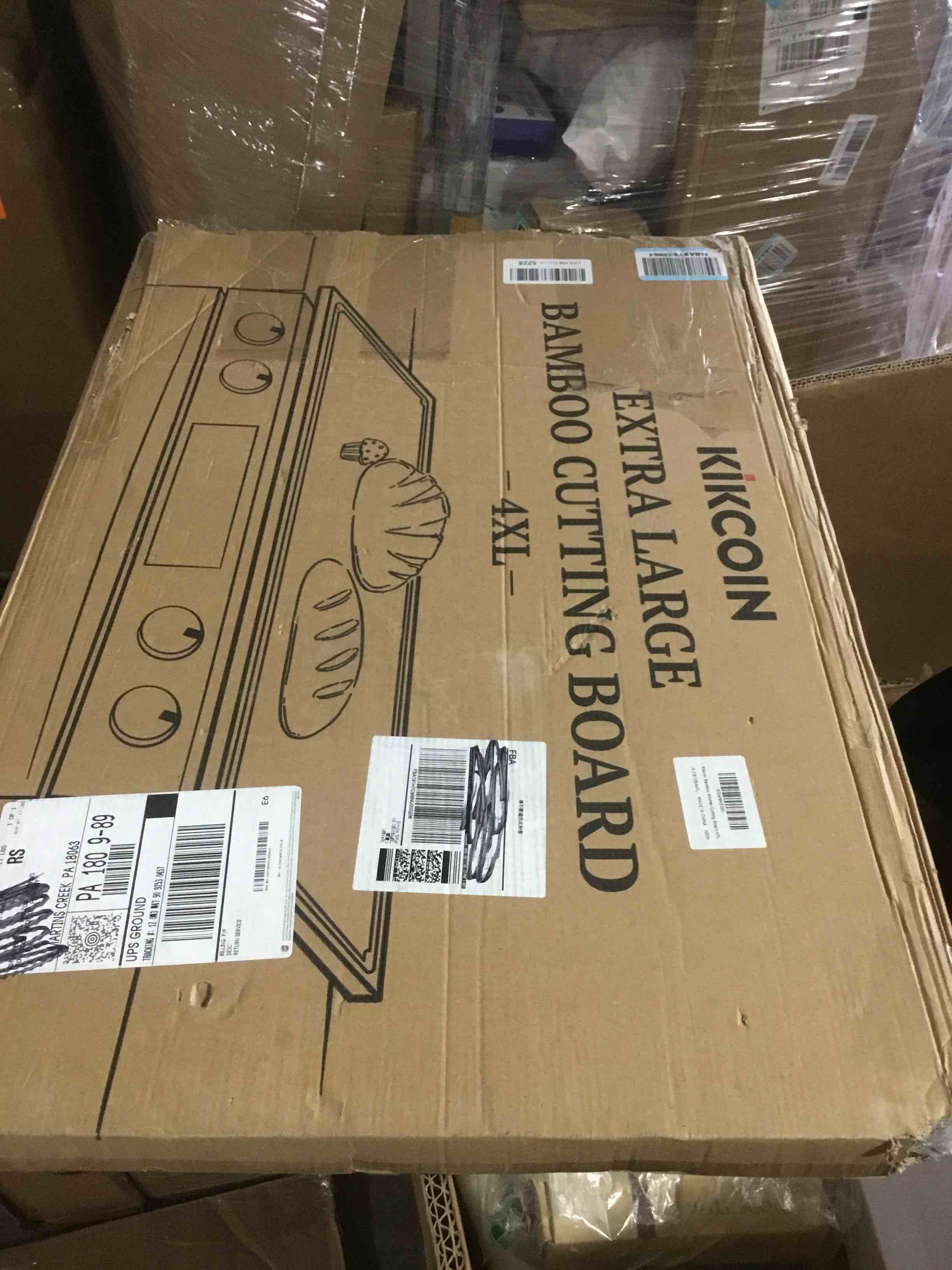 Condition photo showing New/Like New for 30 Inch Extra Large Bamboo Cutting Boards for Kitchen, Wood Cutting Board with Deep Juice Groove and Handle Heavy Duty Chopping board, Oversized Stove Top Cover, Kikcoin, 30" x 20" 31.8"L x 20.8"W