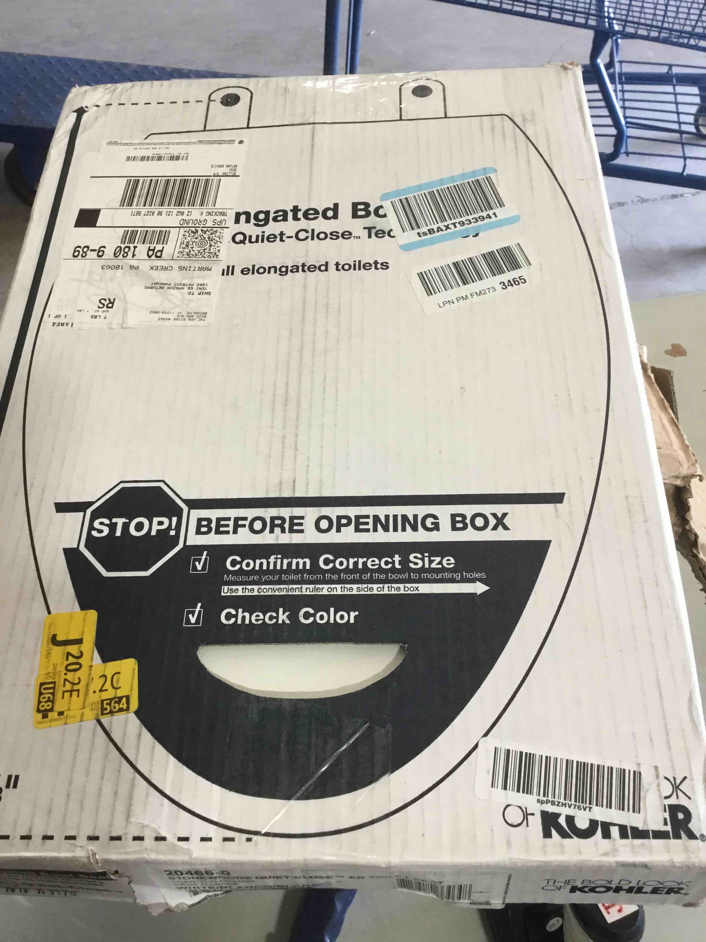 Condition photo showing Good Condition for KOHLER Stonewood Quiet-Close, Elongated Toilet Seat Soft Close, Durable Wood, Easy Installation, Universal Fit, Home Essentials, White Finish, K-20466-0 Elongated White