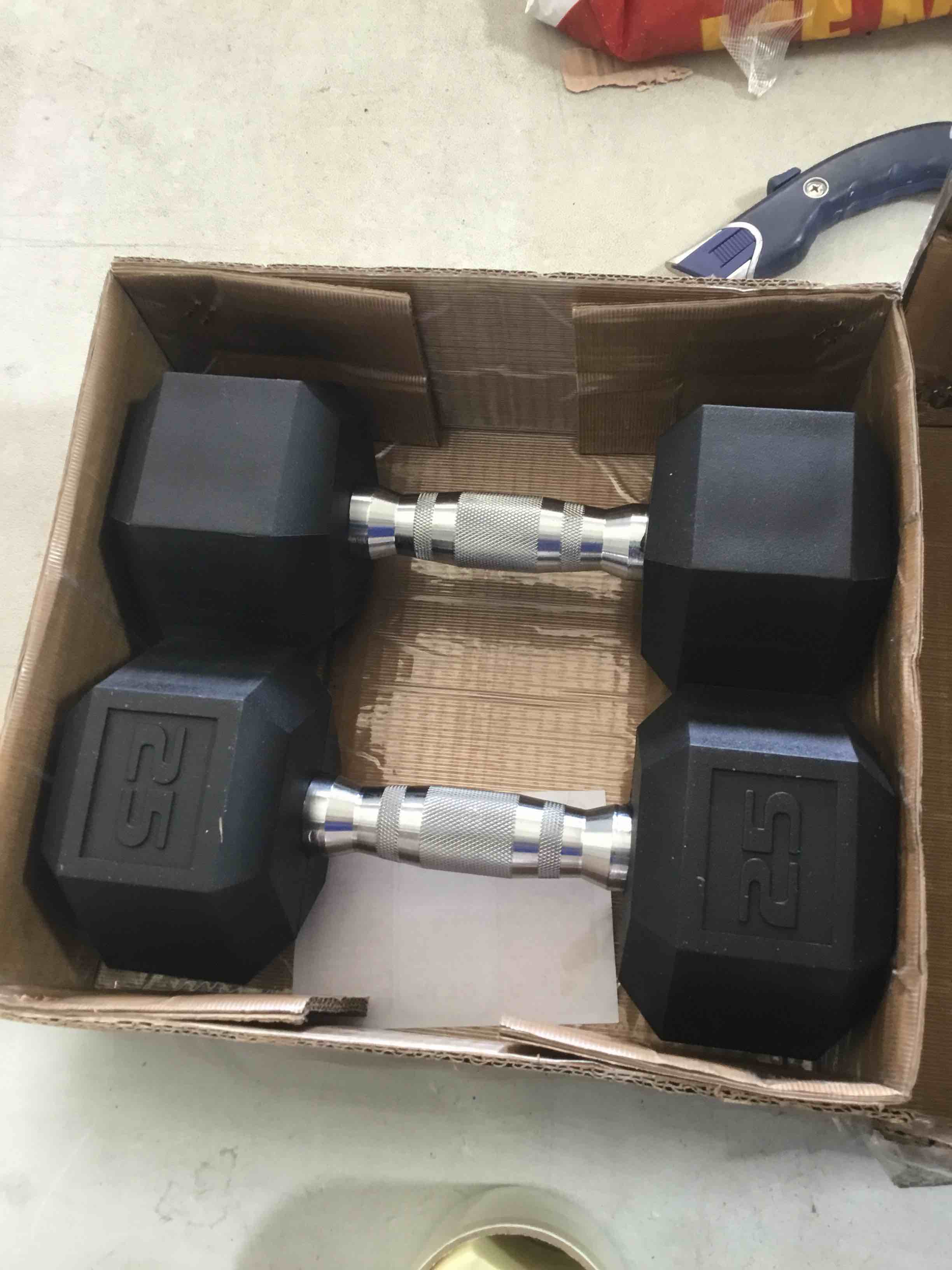 Condition photo showing New/Like New for CAP Barbell Rubber Coated Dumbbell 2-25 lbs Weights - Set Chrome Handles