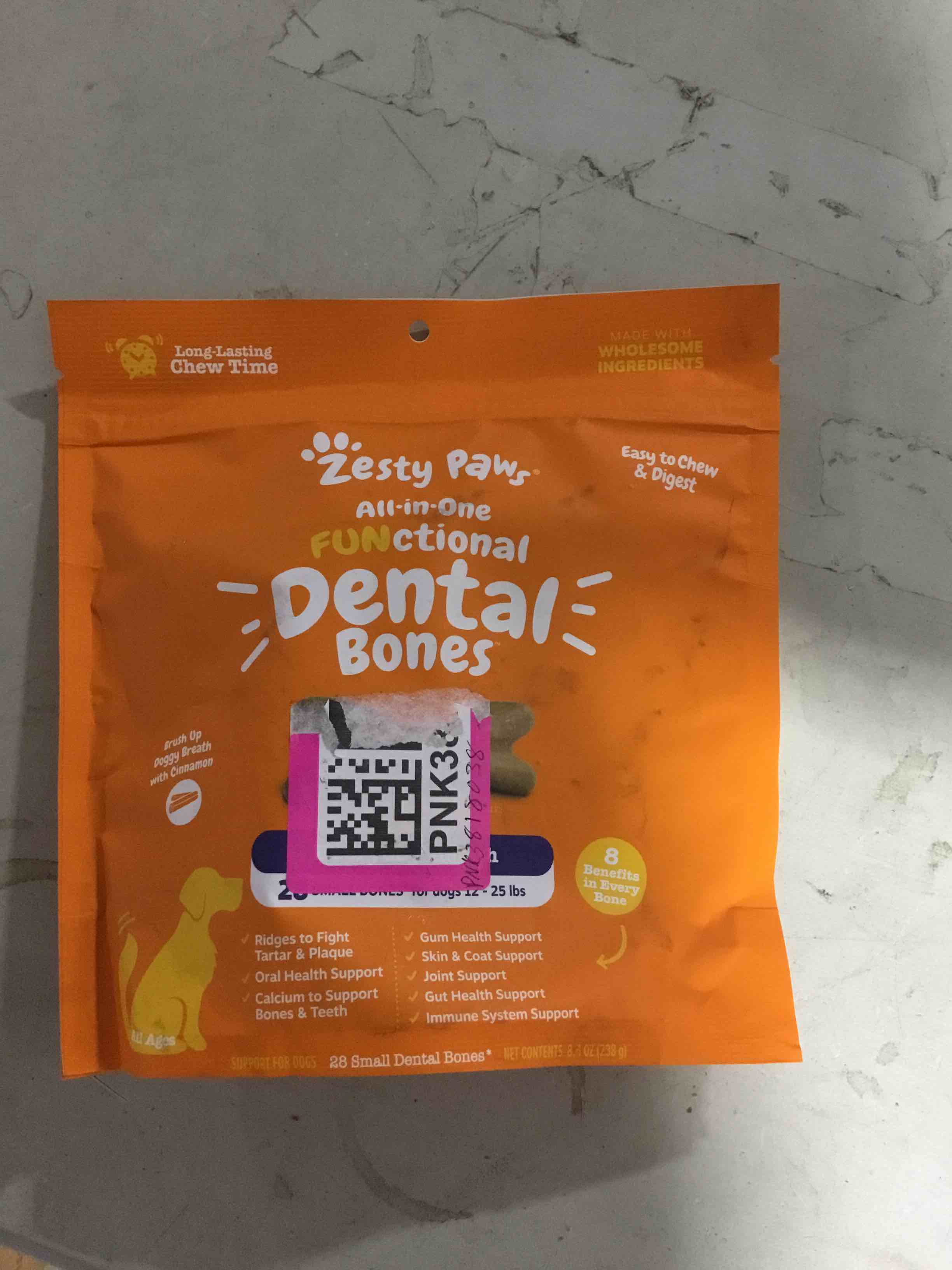 Condition photo showing New/Like New for Zesty Paws Dental with Cinnamon Dog Treats - Small - 28ct