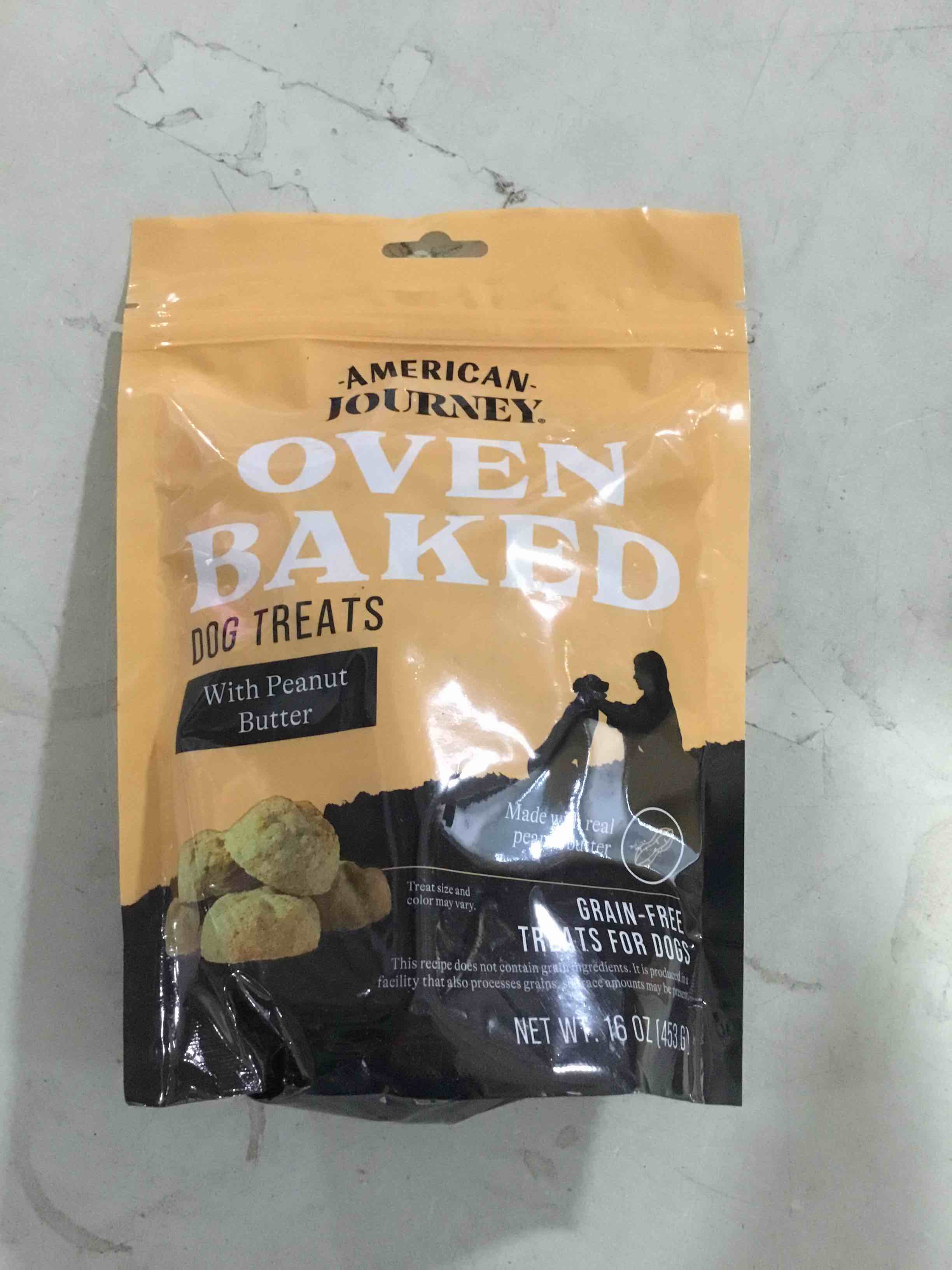Condition photo showing New/Like New for American Journey Peanut Butter Recipe Grain-Free Oven Baked Crunchy Biscuit Dog Treats