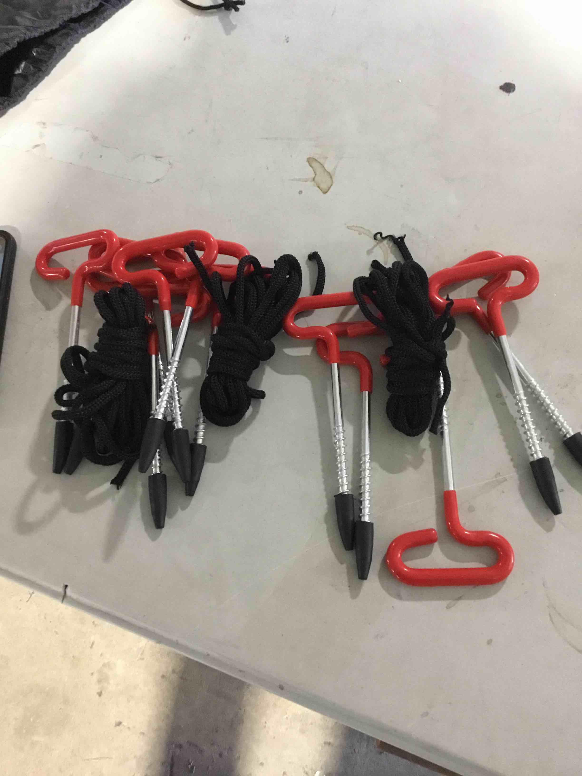 Condition photo showing Good Condition for 12 Pcs Stainless Steel Ice Fishing Tent Stakes Nails with 3 Adjustable Tent Ropes for Setting Up Ice Fishing Equipment Shelter Tent, storage bag