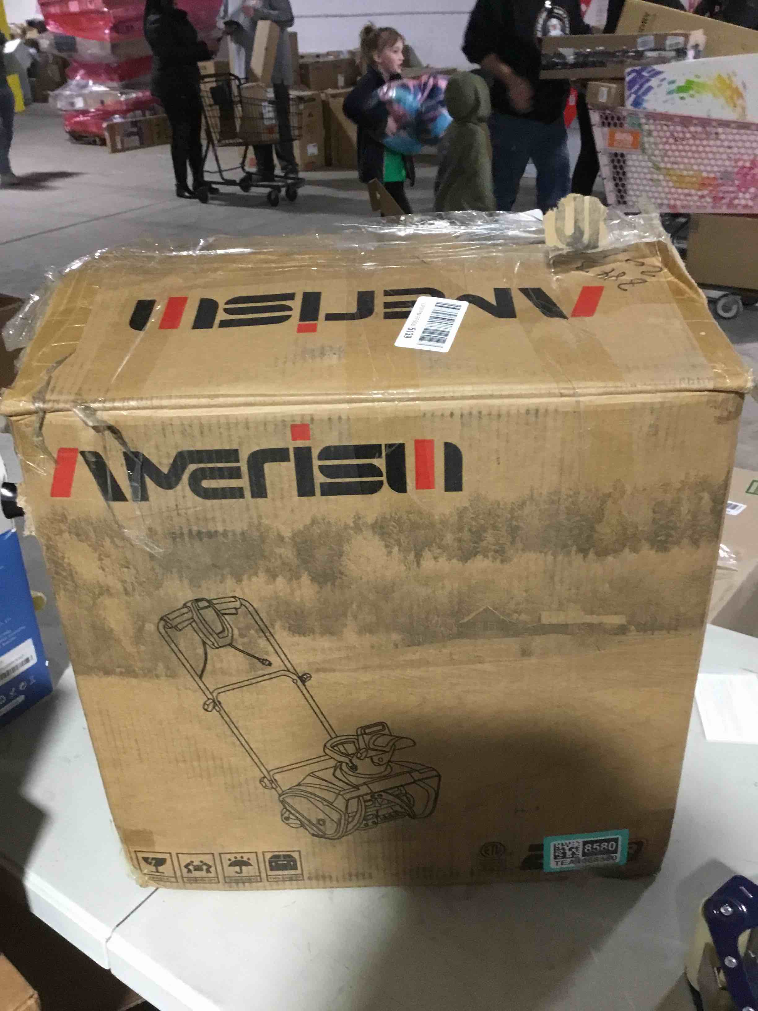 Condition photo showing Good Condition for Corded Electric Snow Blower 18-Inch Snow Thrower with 15 Amp Motor, 2200 RPM Rubber Auger, 30 Ft Throw Distance, Lightweight Snow Removal Machine for Sidewalk, Patio & Small Yards