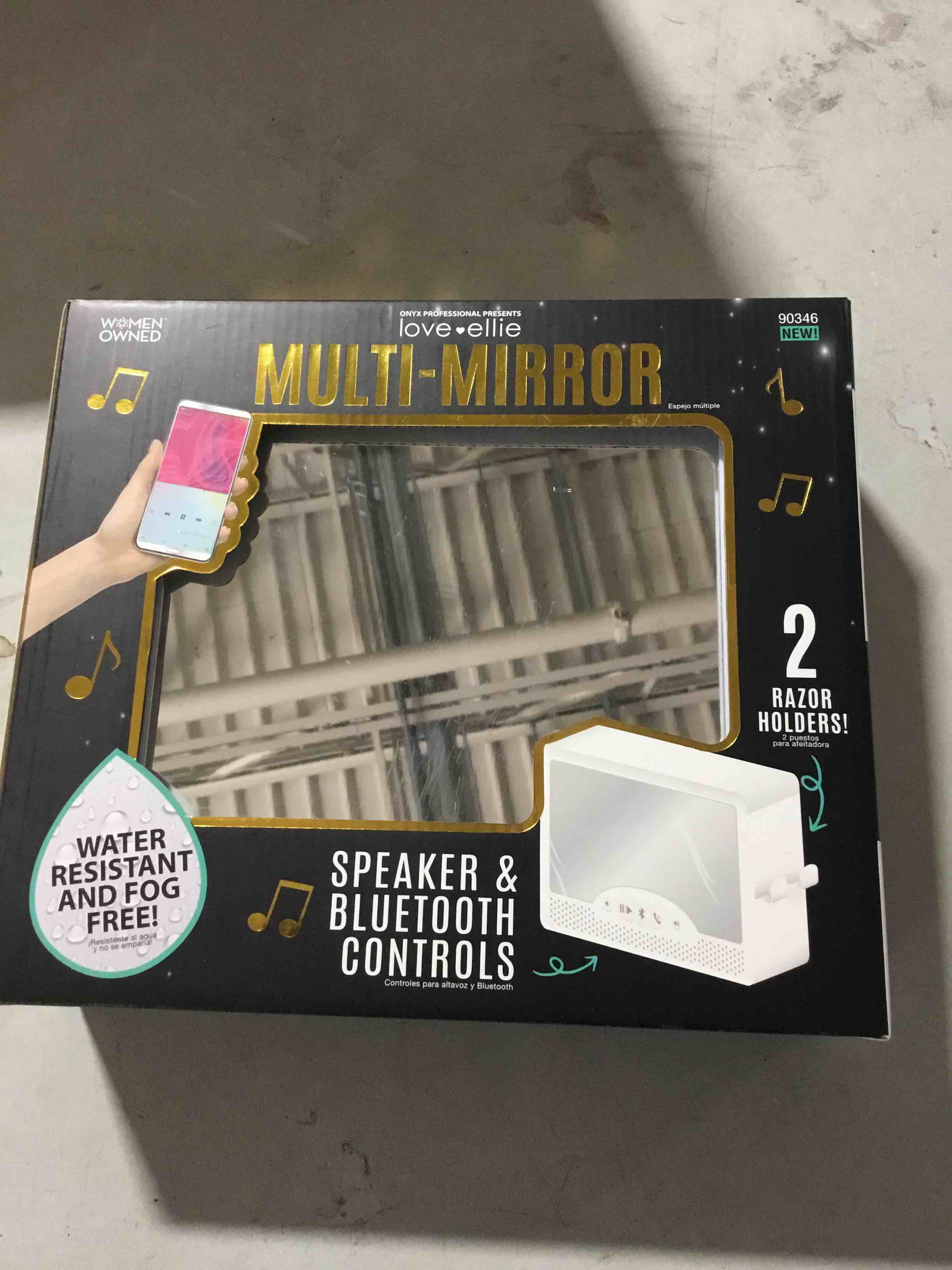 Condition photo showing New/Like New for Love Ellie Brigette Fogless Shower Mirror with Lights & Bluetooth Speaker  White Finish  Suction Cup Mount