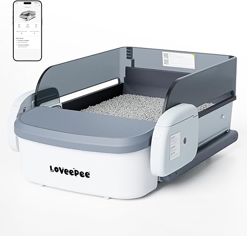 loveepee self cleaning litter box,fully open automatic litter box with app control for multiple cats,electric litter robot with triple sensor protection - milky white