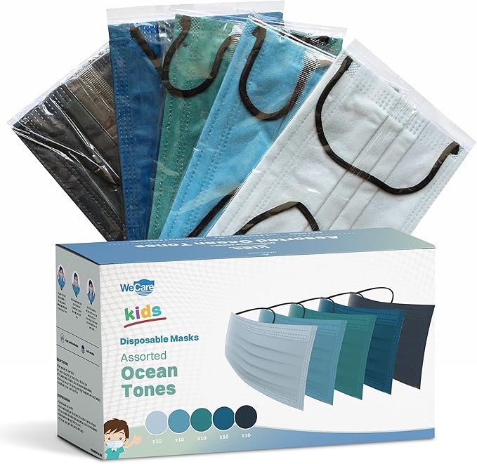 We Care, KIDS, Disposable Masks, Assorted Ocean Tones