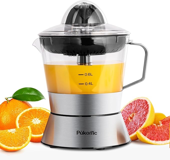 Pukomc Electric Citrus Juicer, Lemon Squeezer with Stainless Steel 1 L, Orange Squeezer with 40W Powerful & Quiet Motor, Pulp Control, Juicer for Grapefruits, Limes, Oranges and Lemons