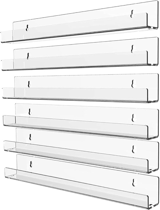 Huishun 6 PCS Acrylic Invisible Floating Bookshelf for Kids Room,15 Inch Invisible Acrylic Floating Wall Ledge Shelf,Toy Storage Wall Shelf Vinyl Record Shelf U Shelves Storage Rack,