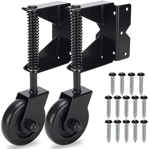 Heavy Duty Gate Wheel for Wooden Gate, Gate Caster Wheel, Spring Loaded Gate Wheel or Gate Fence Support, Fit Left Gate, 220 Lbs Capacity, 4.3 Inch, Black