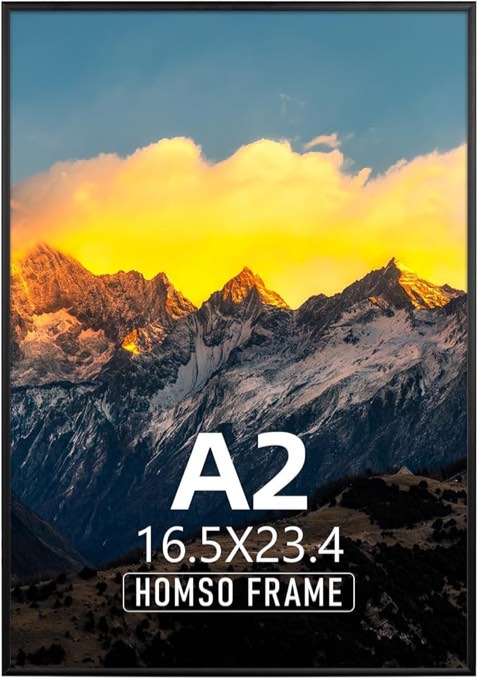 Homso A2 Frame in Black - 16.5x23.4 Frame Metal Aluminum A2 Picture Frame Thin Border A2 Poster Frames with Shatter-Resistan Acrylic for Horizontal or Vertical Wall Display