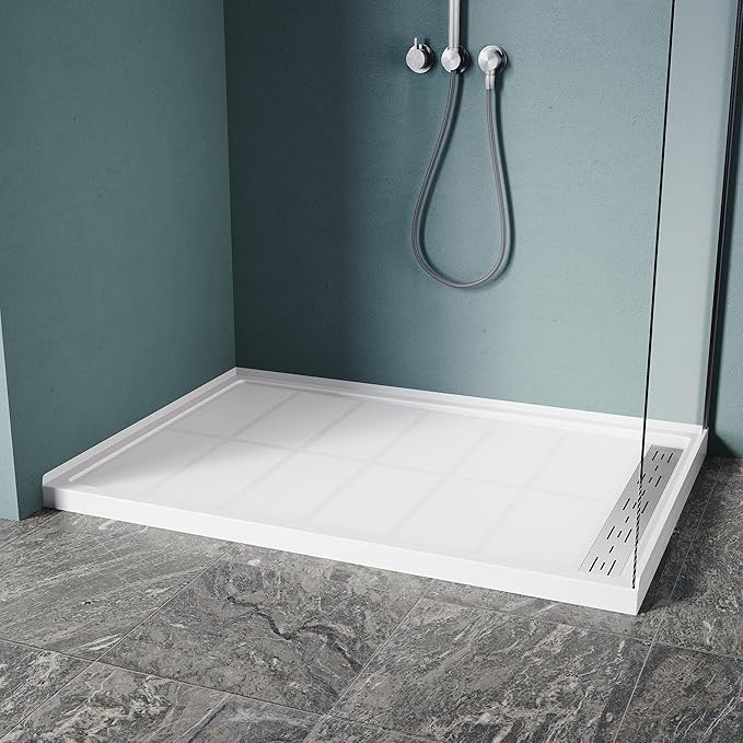ELEGANT 48'' L x 32'' W x 4'' H Shower Base, Right Drain, Non-Slip Single Threshold Shower Pan, Stainless Steel Shower Drain Cover Included