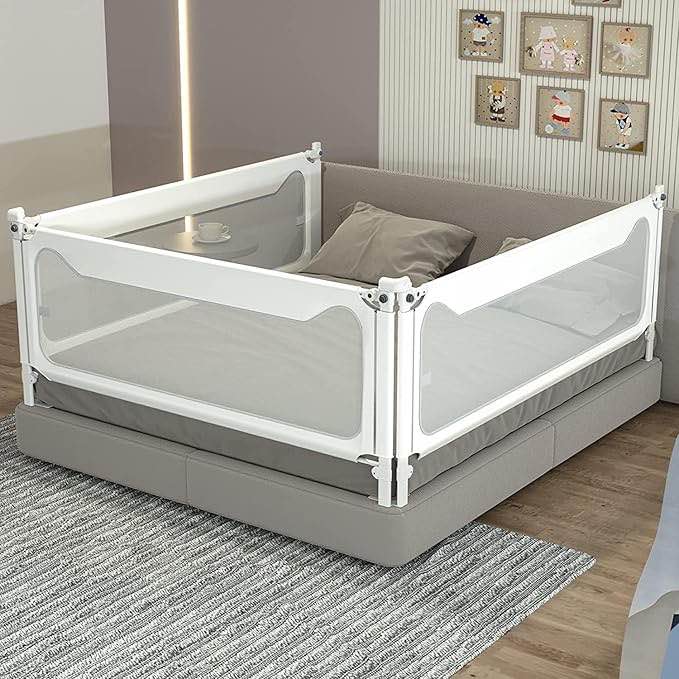 melafa365 Bed Rails for Toddlers, Upgrade Height Adjustable Baby Bed Rail Guard Specially Designed for Twin, Full, Queen, King Size - Safety Bed Guard Rails for Kids(White,1 Piece, 59")
