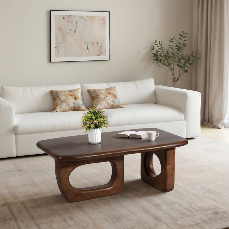 Exquisite 48-Inch Mango Wood Modern Mid-Century Coffee Table In Brown, Perfect For Stylish Homes - Must-Have Living Room Furniture