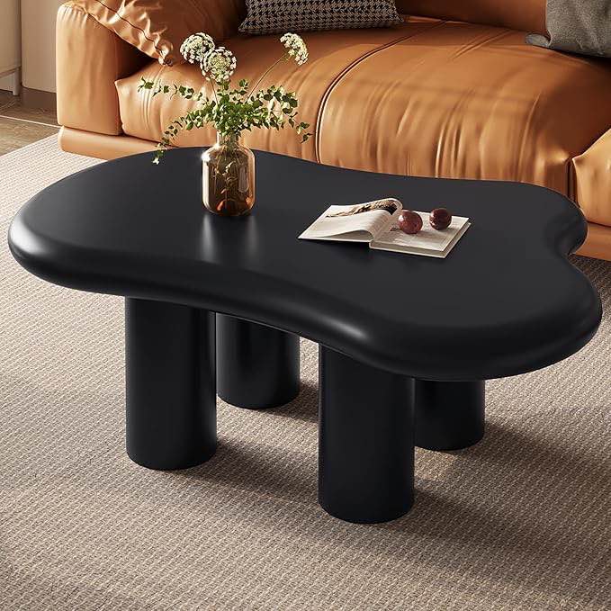 Black Cloud Coffee Table, Modern Unique Small Center Table with 4 Legs, Free Shape End Table for Small Spaces Living Room Bedroom, 39.37 Inches