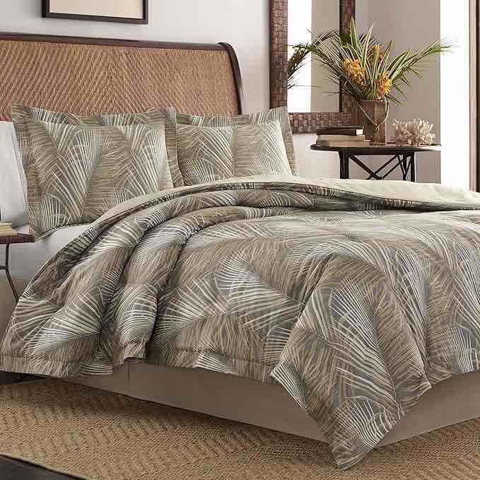 Tommy Bahama - Queen Comforter Set, Cotton Bedding with Matching Shams & Bedskirt, Medium Weight Home Decor for All Seasons (Raffia Palms Brown, Queen)