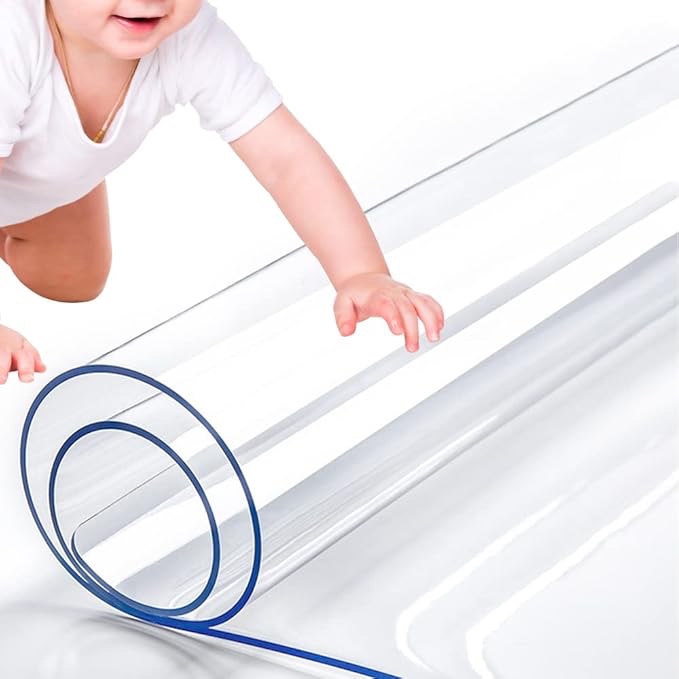 RostiKong 24 x 48 Inch Clear Plastic Transparent Tablecloth Protector Waterproof Office Desk Blotter Pad Vinyl Dining Room Table Protector for Wood Furniture Kitchen Coffee Garden Vanity End Table Mat