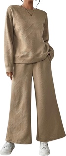 YIJIU Women's Casual 2 Piece Outfits Lounge Sets Long Sleeve Pullover Tops and Drawstring Wide Leg Pants Sweatsuit Tracksuit ( Size 2XL) 