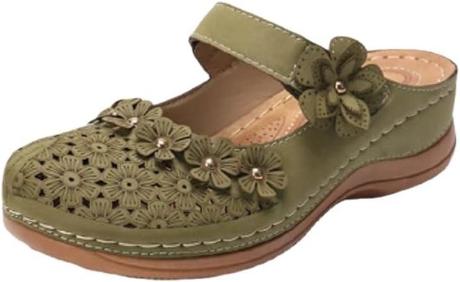 Mules for Women Wedge Sandals Comfortable Dressy Summer Closed Toe Mules Casual Slip On Shoes with Adjustable Hook Loop, Green Size (43)