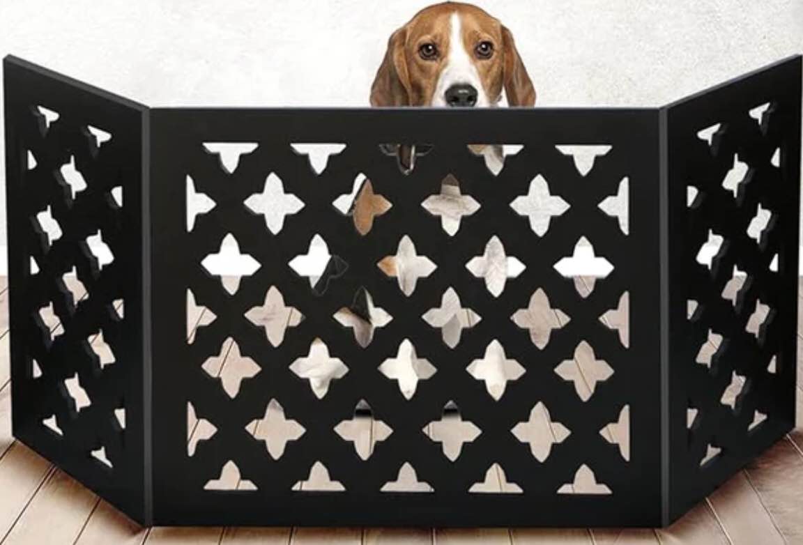 Bundaloo Freestanding Dog Gate Expandable Decorative Wooden Fence for Small to Medium Pet Dogs, Barrier for Stairs, Doorways, & Hallways (Diamond)color black 