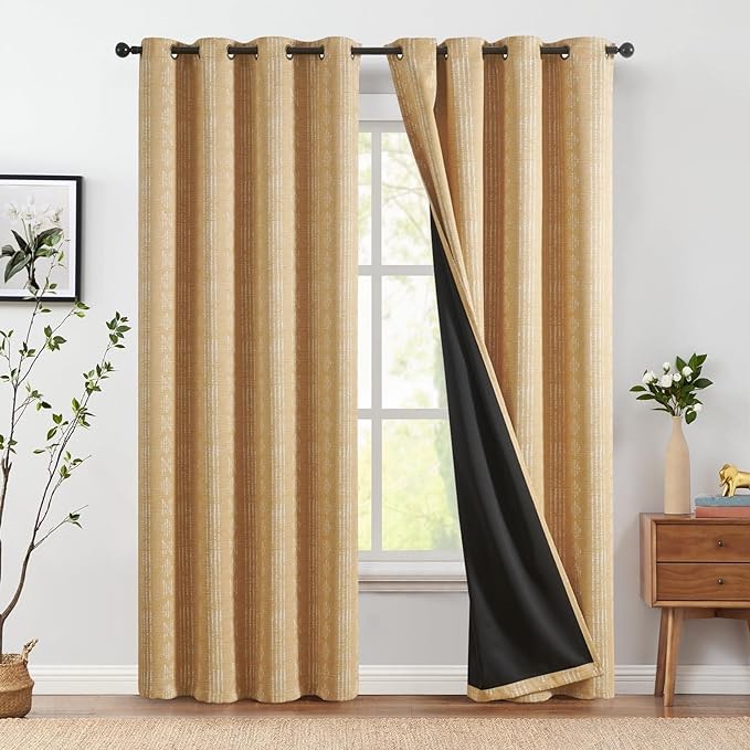 jinchan Full Blackout Boho Curtains 84 Inches Long for Bedroom White on Blue Geometric Printed Grommet Top Room Darkening Thermal Insulated Window Drapes 2 Panels