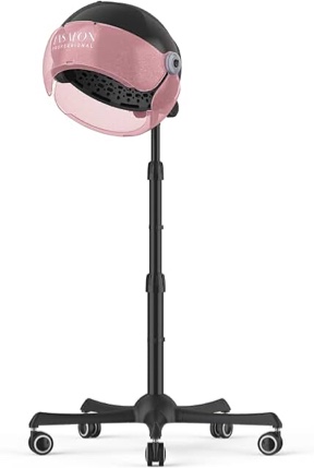TASALON Ionic Hooded Hair Dryer, 1875W Professional Adjustable Standing Hair Dryer Bonnet with 3 Temperature Settings, Sit Under Hair Dryer for Home, Auto Salon Dryer with Rolling Wheels & Timer, Pink